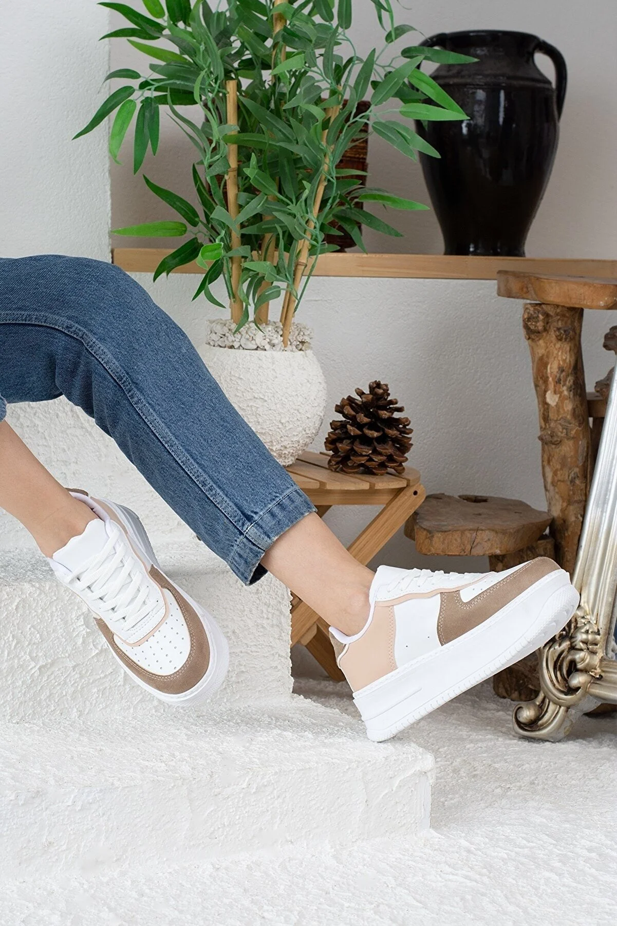 Günlük Kadın Sneaker Bağcıklı Hafif Kalın Yüksek Tabanlı Yürüyüş