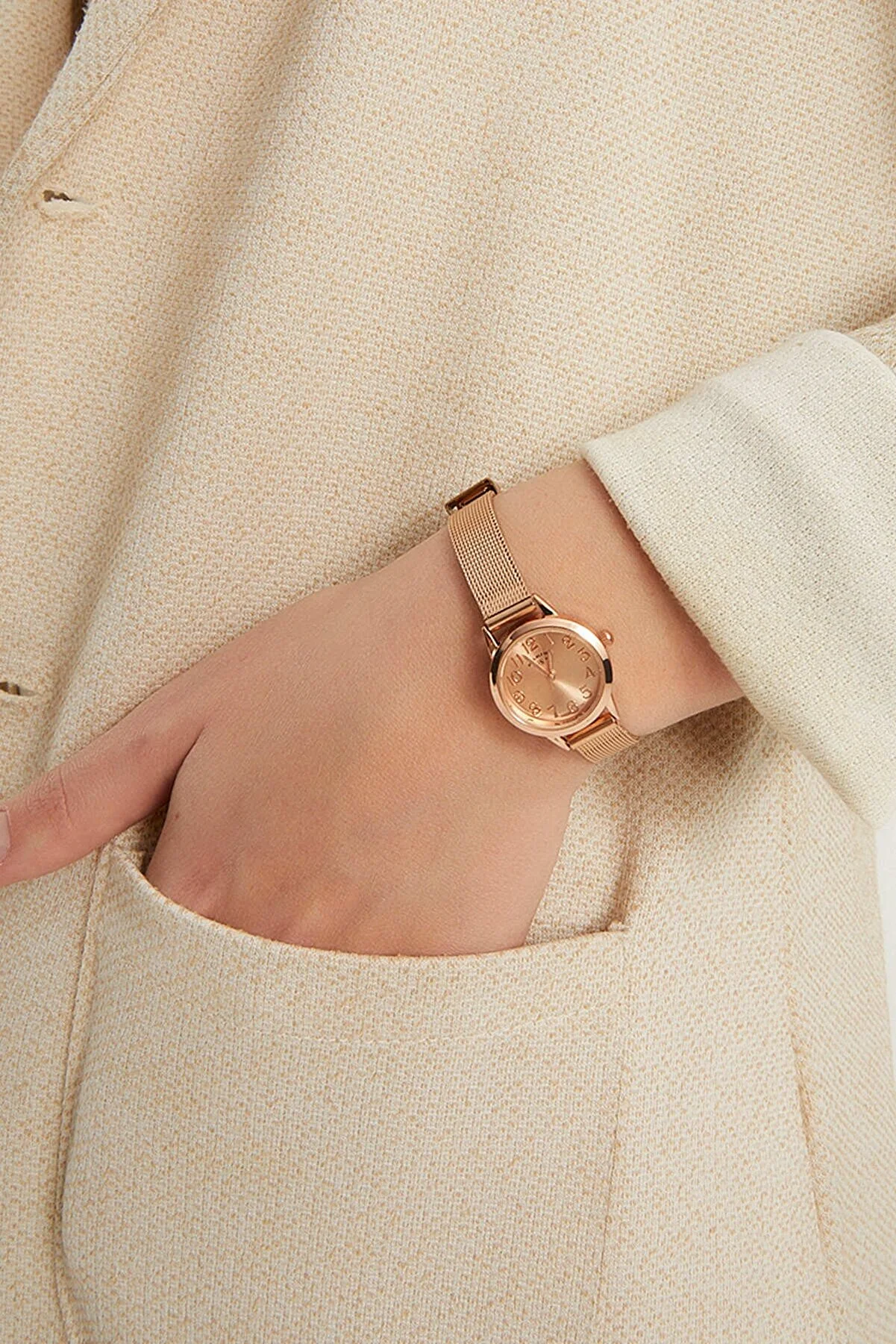 Kadın Hasır Metal Rose Gold Kol Saati